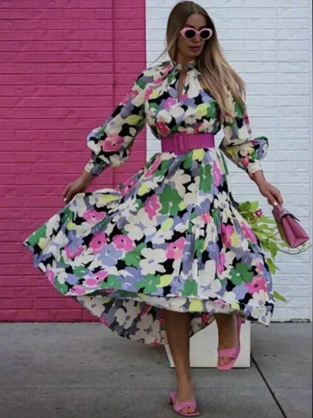 New with tag. H&M Floral Tiered Maxi Dress - Green, Pink, Lavender, Black, White